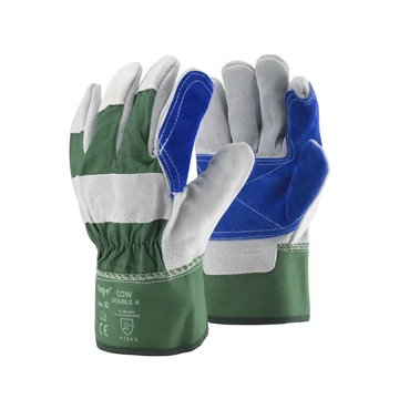 Marhabőr kesztyű A minőség tenyerén dupla réteg TOP COW DOUBLE-A, zöld/fehér/kék, 10