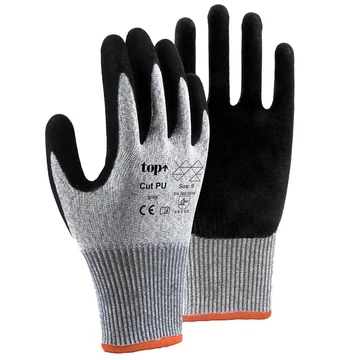 TOP Cut PU (HP501) vágásbiztos PU mártott védőkesztyű fekete színben