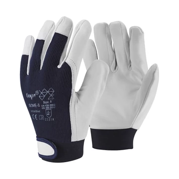Védőkesztyű kecskebőr pamut kézhát gumírozott TOP GOVE, sötétkék/fehér, 10