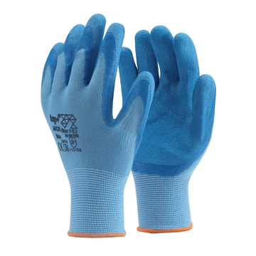 TOP JACK latex mártott poliészter védőkesztyű kék latex habbal