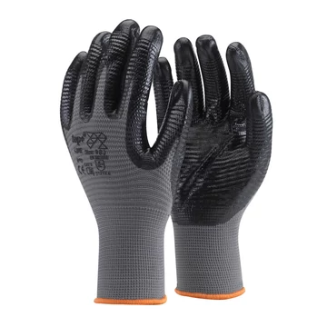 TOP LINE nitril mártott fekete kesztyű, poliészter alapú, szellőző kézháttal