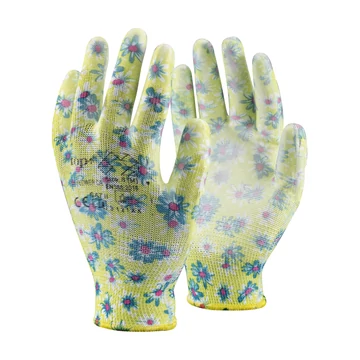 TOP PU FLOWER virágmintás PU mártott kertészkesztyű, szellőző kézháttal