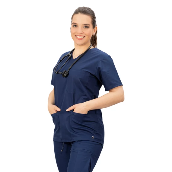 női orvosi felső, orvosi tunika női, egészségügyi munkaruha női, pamut orvosi ruha, rugalmas orvosi felső, kényelmes munkaruha, női egészségügyi felső, légáteresztő munkaruha, karcsúsított orvosi tunika, laboratóriumi ruházat, klinikai munkaruha, professz