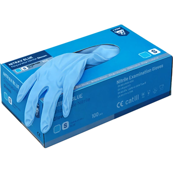 TOP NITRAX egyszerhasználatos púdermentes nitril kesztyű kék és fekete színben