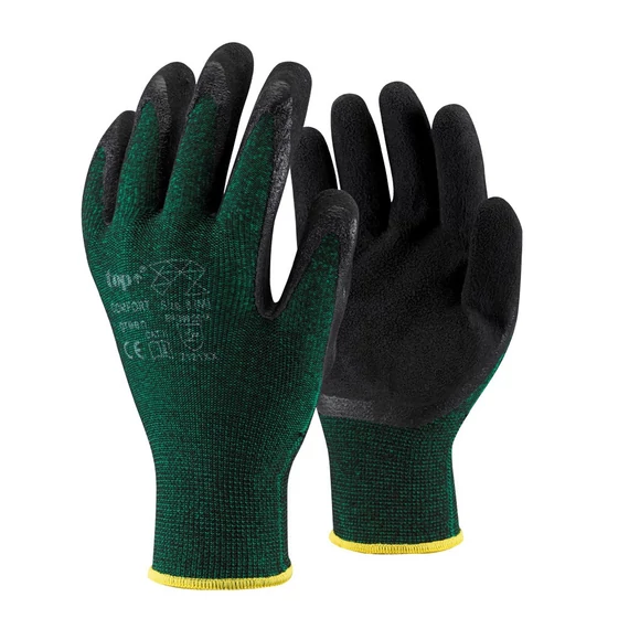 TOP COMFORT latex mártott védőkesztyű fekete érdesített tenyérrel