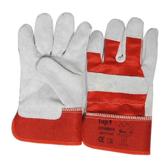 TOP COWBOY marhabőr védőkesztyű piros pamut kézháttal