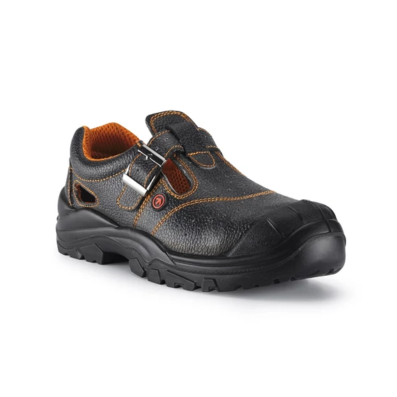 munkavédelmi szandál, S1P SRC szandál, acél orrmerevítő, csúszásbiztos védőszandál, acél talplemez, bőr felsőrész, antisztatikus talp, olajálló talp, PU talp, ipari lábbeli, munkavédelem, tartós munkacipő, munkahelyi lábbeli, védelem leeső tárgyak ellen, 