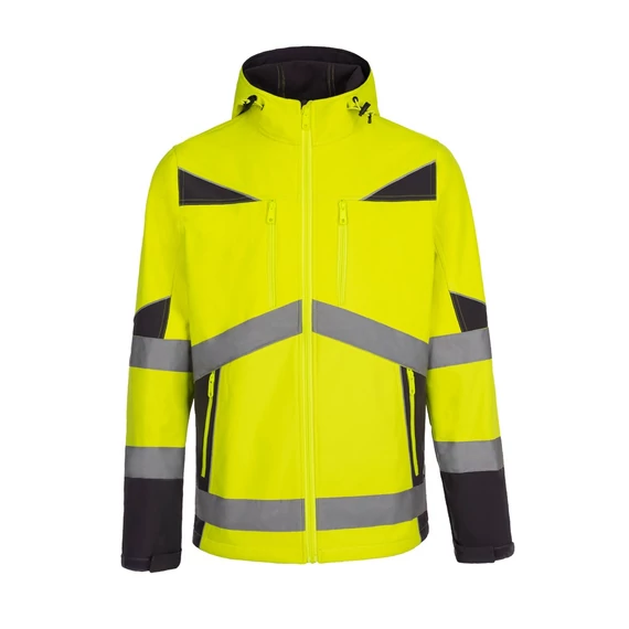 Munkakabát softshel jólláthatósági, 100% poliészter, fényvisszaverő csíkok, állítható mandzsetta, fluosárga, 2XL
