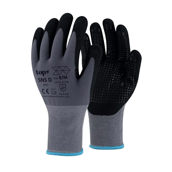 TOP SNS D homokszemcsés nitril mártott védőkesztyű csúszásbiztos, szellőző kézhát