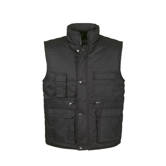TOP VEST BASIC bélelt mellény, 80% poliészter, 20% pamut, multifunkciós zsebek, fekete, 3XL