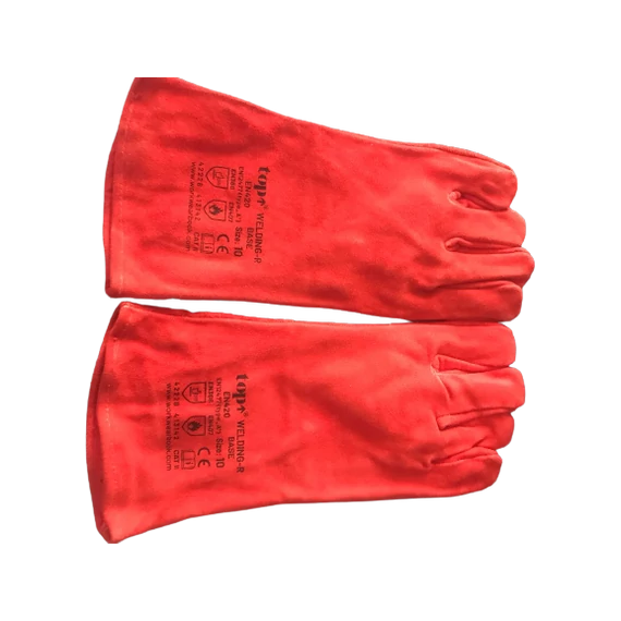 TOP WELDING-R Base bélelt hegesztőkesztyű, erős marhabőr, piros, 10