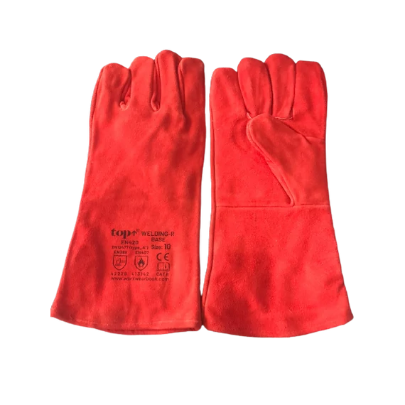 TOP WELDING-R Base bélelt hegesztőkesztyű, erős marhabőr, piros, 10