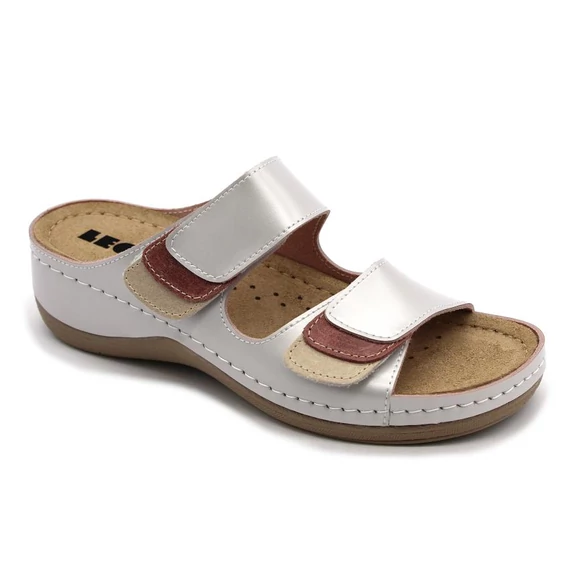 904 LEON Comfort női bőr papucs perla 35