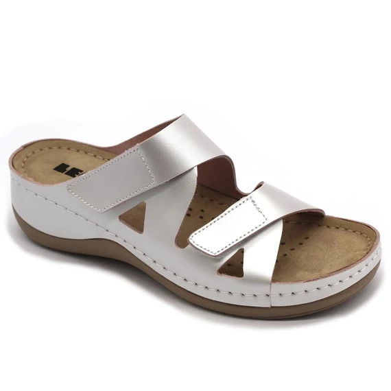 906 LEON Comfort női bőr papucs perla 35