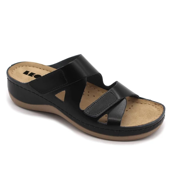 906 LEON Comfort női bőr papucs fekete 35