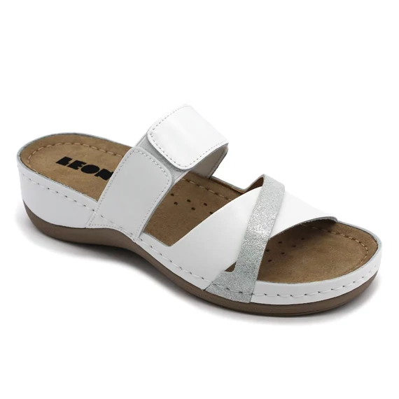 909 LEON Comfort női bőr papucs fehér 36